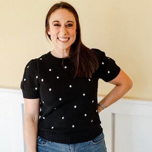 Puff Short Sleeve Polka Dot Sweater- Black